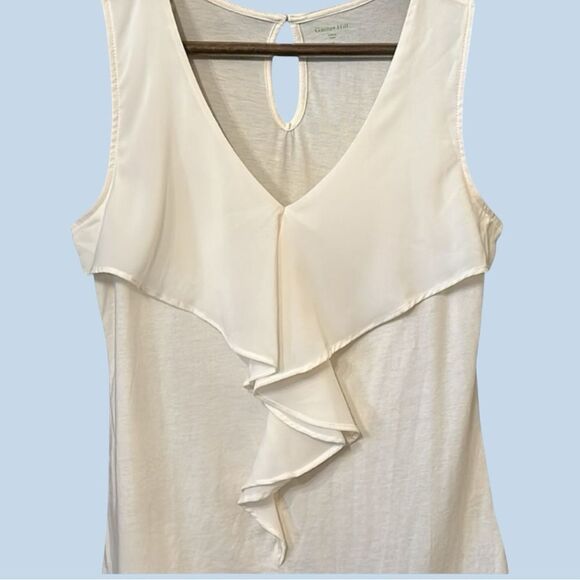 Garnet Hill ~ NEW Elegant Cream Sleeveless Ruffle Front Blouse XS - Picture 2 of 6